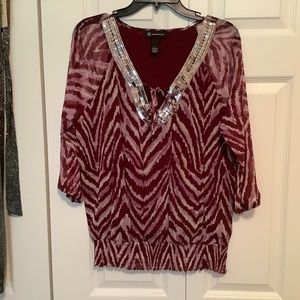 INC, Top, Neckline Embellished with Silver Sequins, Burgundy, Size Large